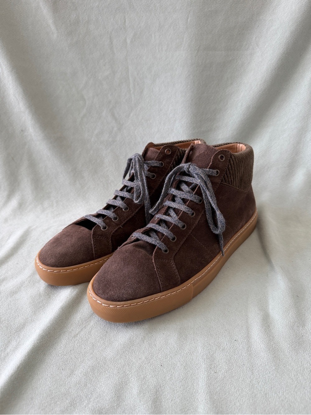Eleventy Brown Suede Mid Top Sneakers Mens Size 45 Italy Corduroy Collar Luxury